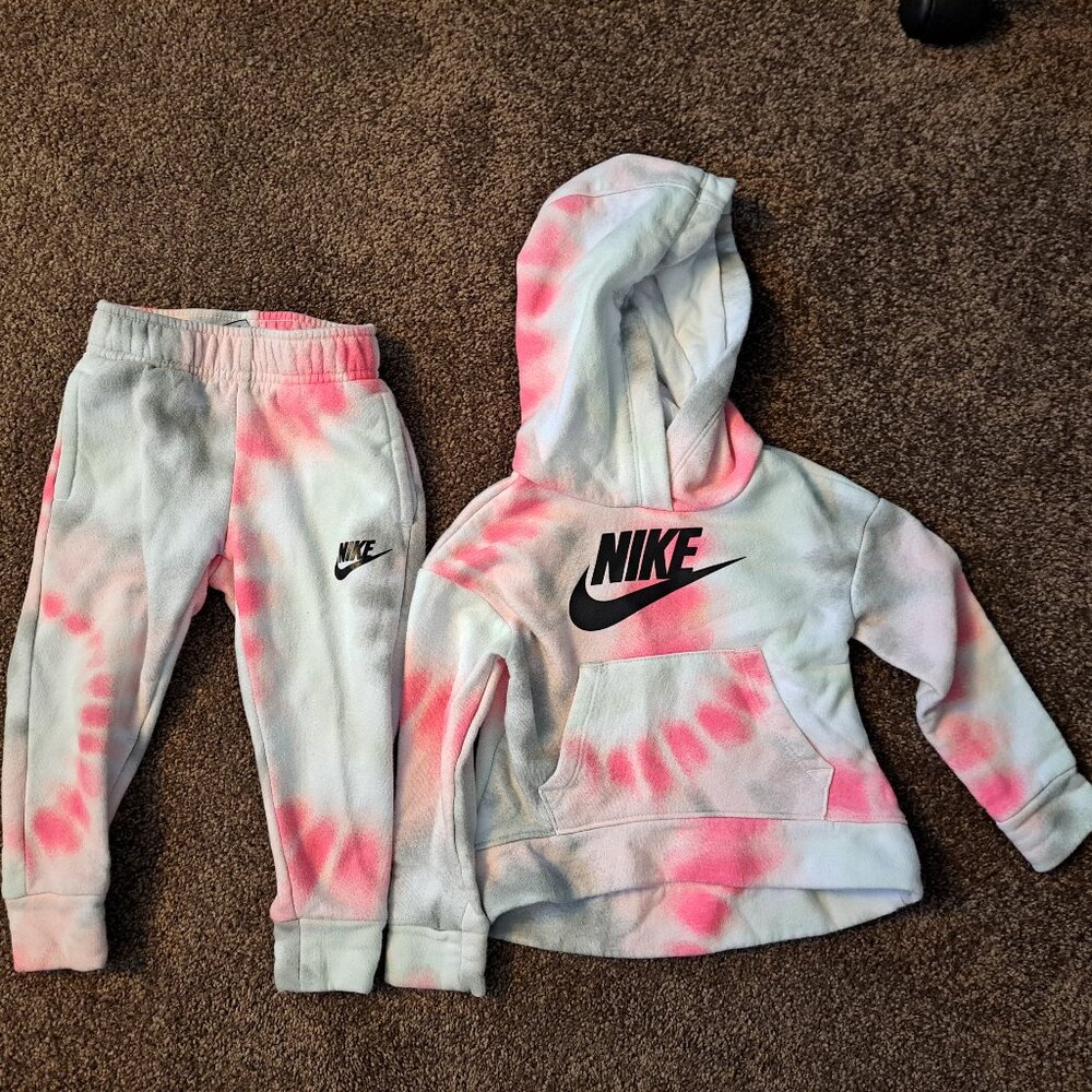 Nike Baby Girls Hyper Pink Tie Dye Swoosh Hooded Sweatshirt&Pants 2T - Picture 3 of 8